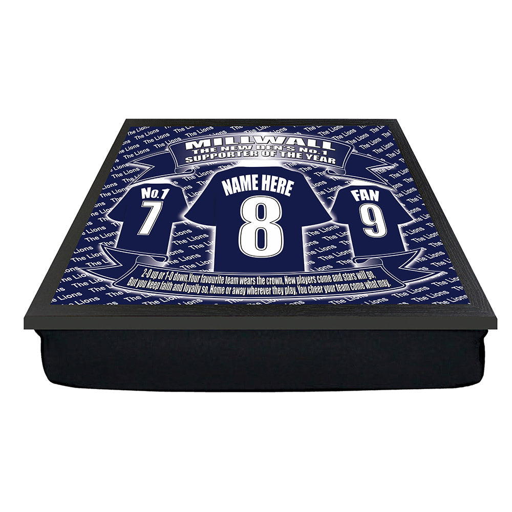 Millwall Football Shirt Personalised Multicolour Lap Tray - Free Name Up To 12 Characters - Ergonomic Cushion