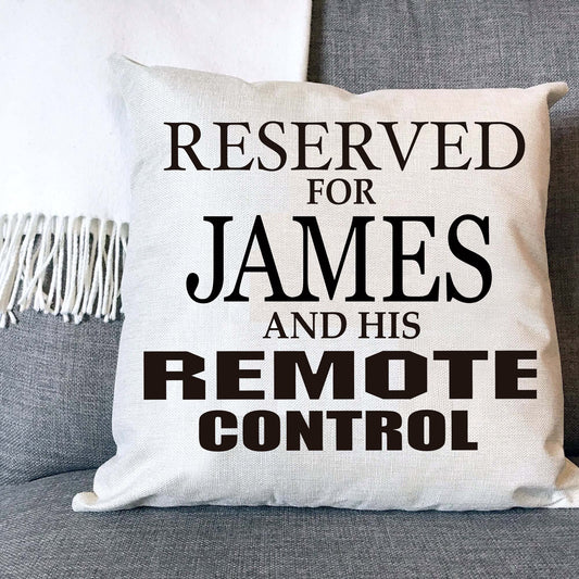 Reserved For Remote Control Personalised Naturally Woven Linen Style Cushion Cover Pillow Gift