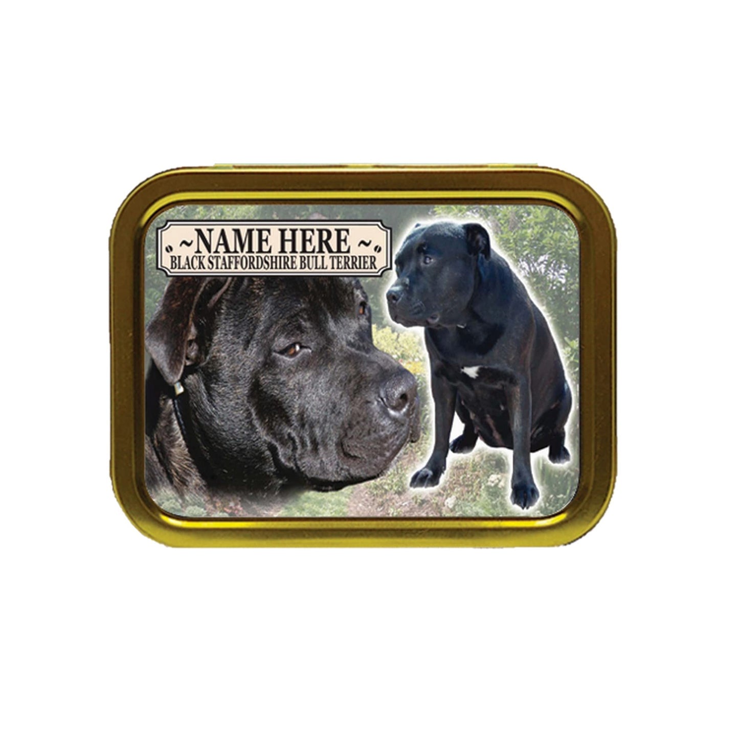 Black Staffordshire Staffy Dog Breed Personalised Tobacco Tin & Products Gift Set