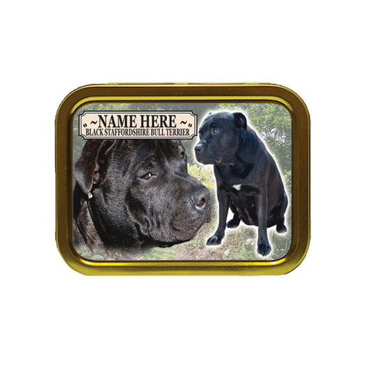 Black Staffordshire Staffy Dog Breed Personalised Tobacco Tin & Products Gift Set