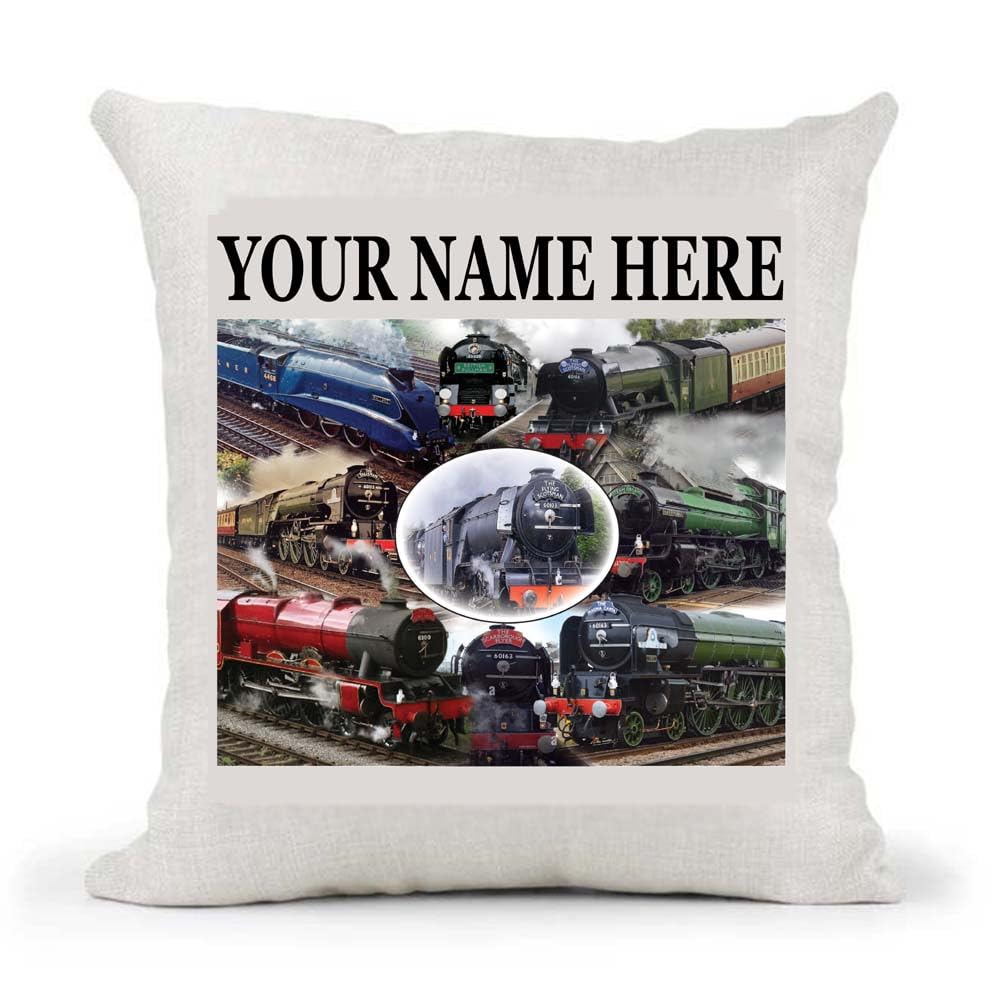 Classic Steam Locomotive Train Personalised Country Canvas Cushion Cover Gift