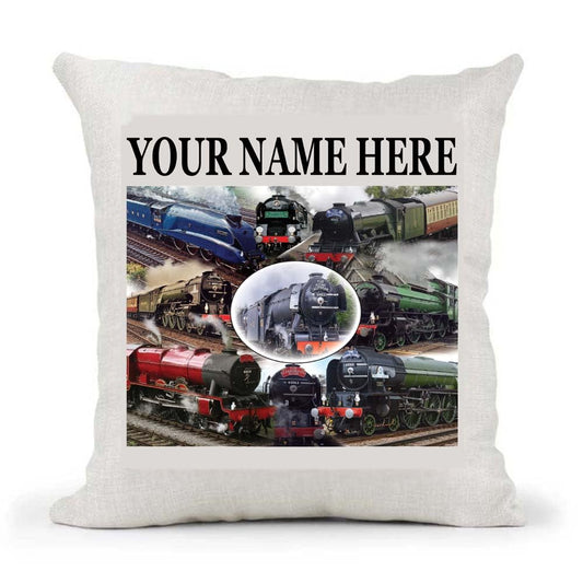 Classic Steam Locomotive Train Personalised Country Canvas Cushion Cover Gift