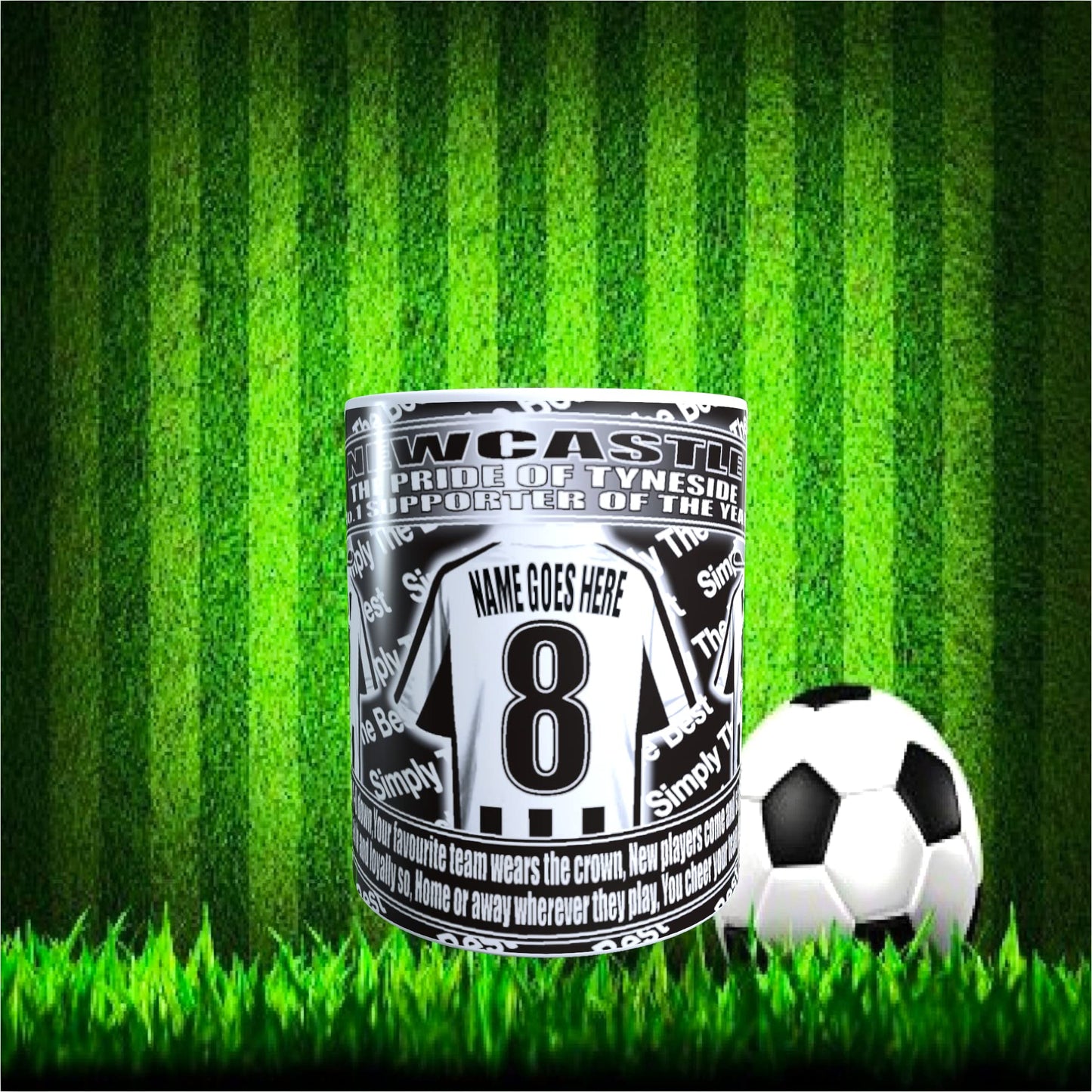 Newcastle Football Team Shirt Personalised Mug Gift with Chocolate Footballs