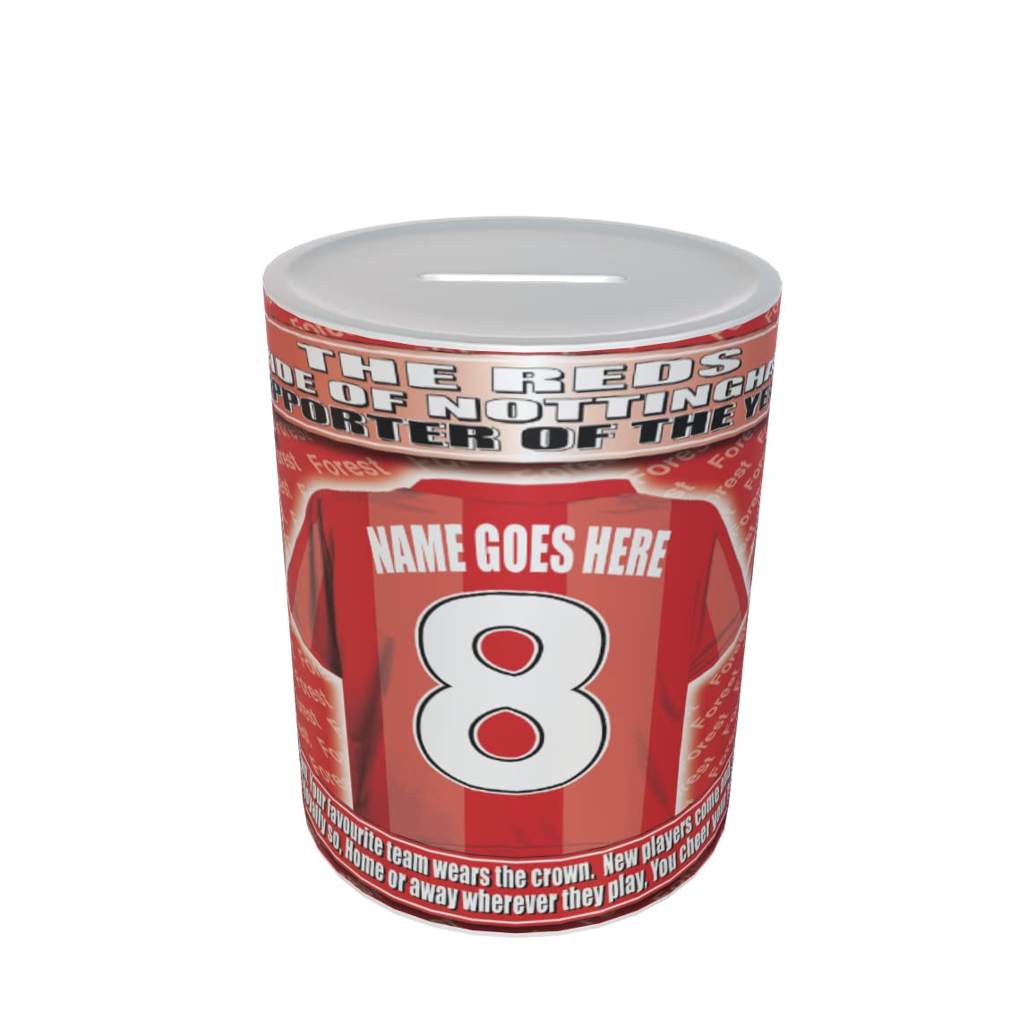 Notts Forest Personalised Football Shirt Ceramic Money Box Gift