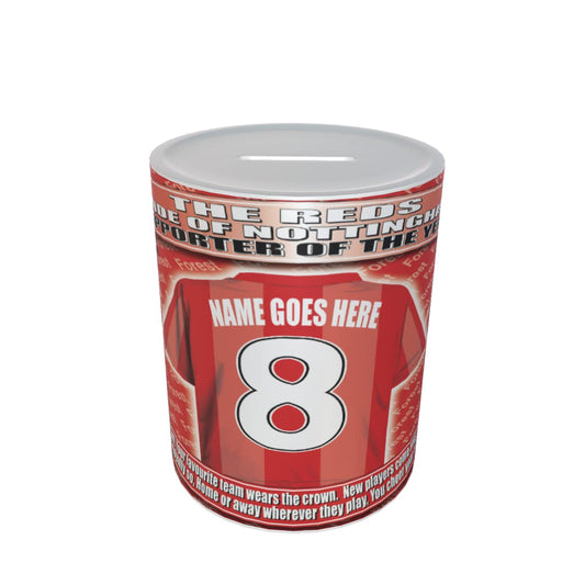 Notts Forest Personalised Football Shirt Ceramic Money Box Gift