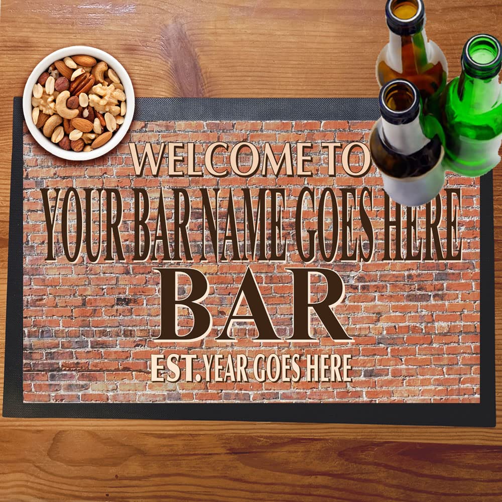 Brick Wall Bar Mat Runner with Non- Slip Rubber Back and Personalised Name with Year Home, Pub, Coffee Shop, Venue, Garden, Bar Gift