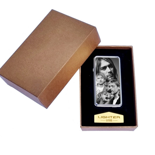 Cobain Icon Rechargeable Gift Boxed Silver Metal USB Lighter