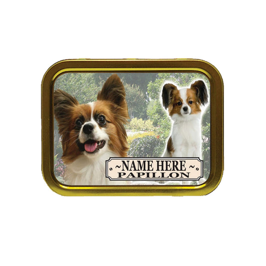Papillon Dog Breed Personalised Tobacco Tin & Products Gift Set