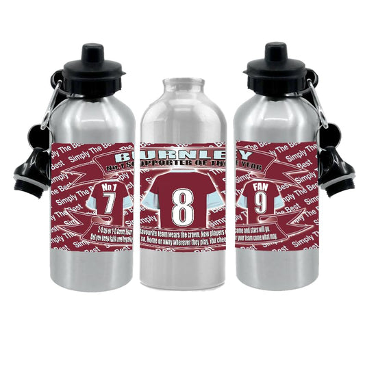 Claret (Burn) ley Football Shirt Silver Aluminium Two Lid Unisex Water Bottle Gift