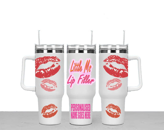Little Ms Lip Filler Personalised Large Unisex 40oz Stainless Steel Travel Cup Tumbler Gift with Carry Handle, Lid and Straw