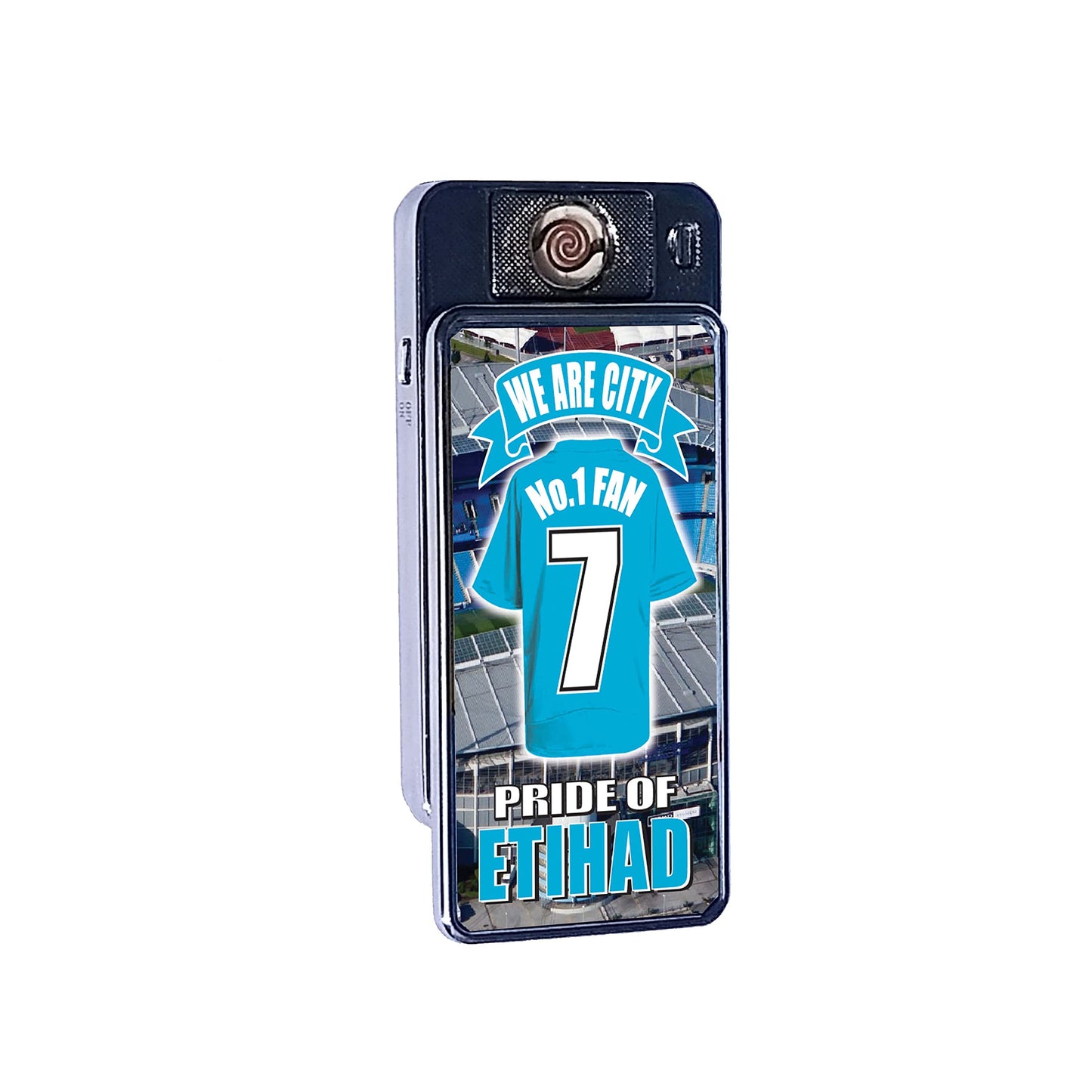 Manchester Blues No.1 Fan Football Shirt Rechargeable Gift Boxed Silver Metal USB Lighter Team-Man-City