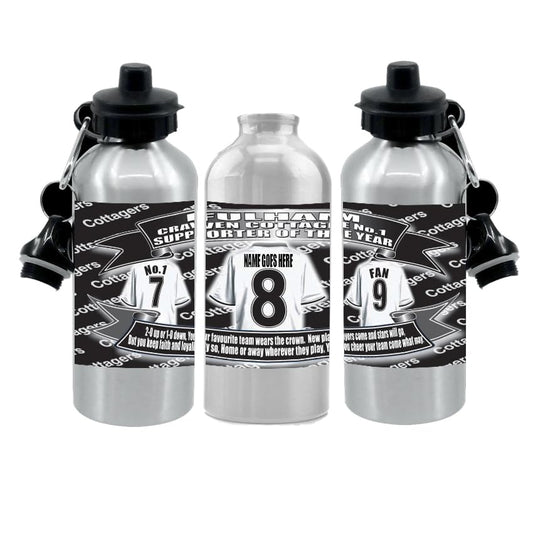 Fulham Personalised Football Shirt Silver Aluminium Two Lid Unisex Water Bottle Gift