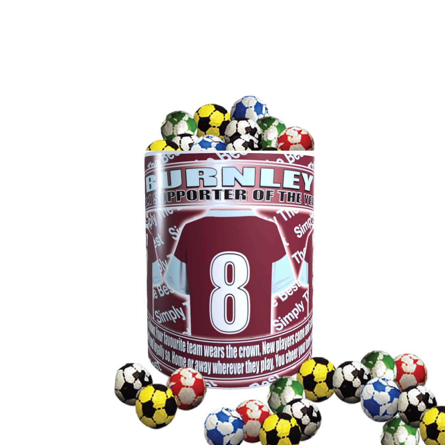 Burnley Football Team Shirt Mug Gift with Chocolate Footballs