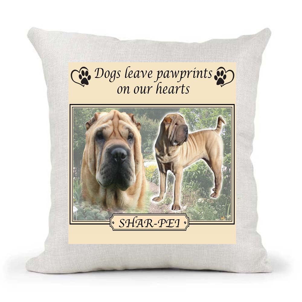 Shar Pei Dogs Leave Pawprints on our Hearts Country Canvas Style Cushion Cover Gift