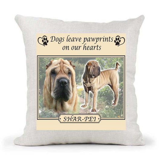 Shar Pei Dogs Leave Pawprints on our Hearts Country Canvas Style Cushion Cover Gift