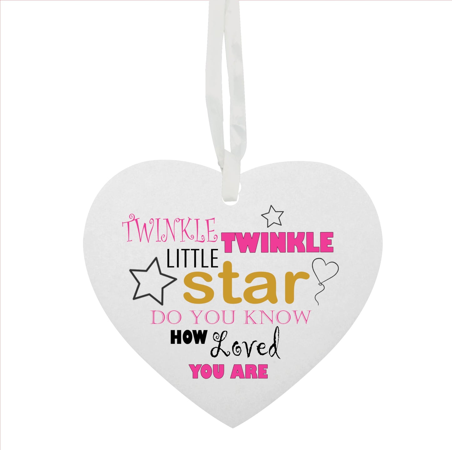 Twinkle Twinkle Little Star Pink Hanging Heart Ceramic Keepsake