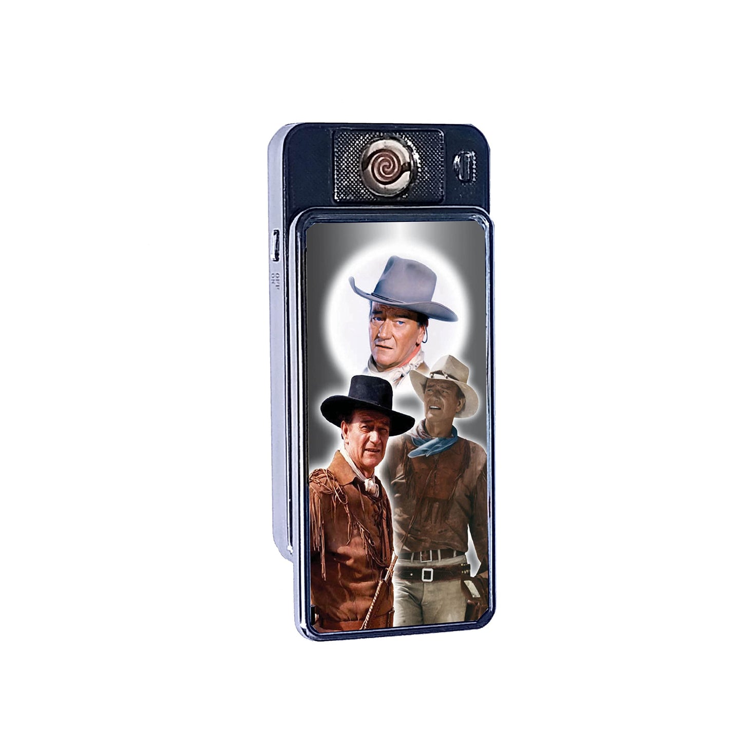 J Wayne Movie Icon Rechargeable Gift Boxed Silver Metal USB Lighter Cowboy Western