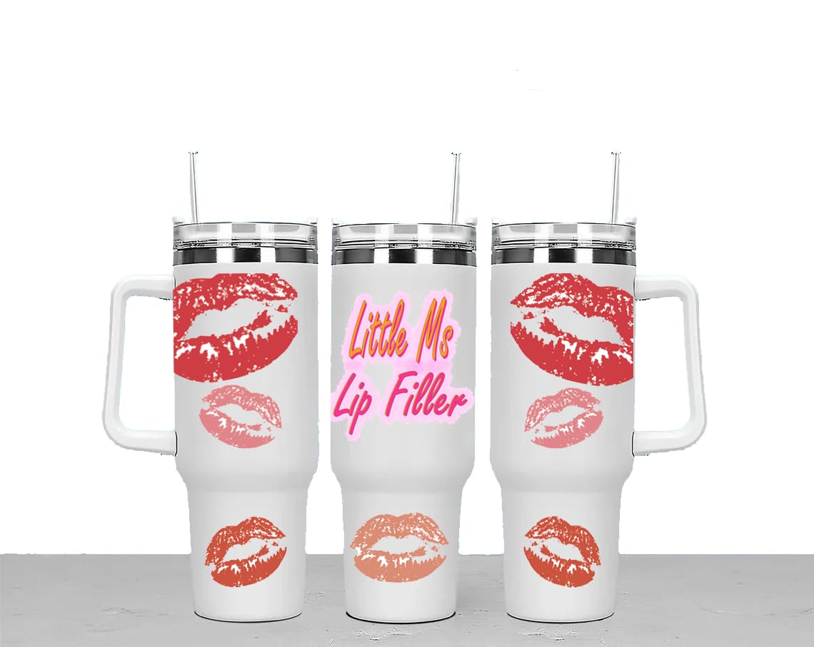 Little Ms Lip Filler Large Unisex 40oz Stainless Steel Travel Cup Tumbler Gift with Carry Handle, Lid and Straw