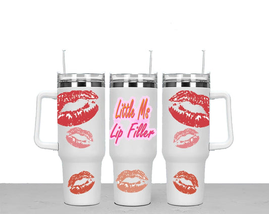 Little Ms Lip Filler Large Unisex 40oz Stainless Steel Travel Cup Tumbler Gift with Carry Handle, Lid and Straw