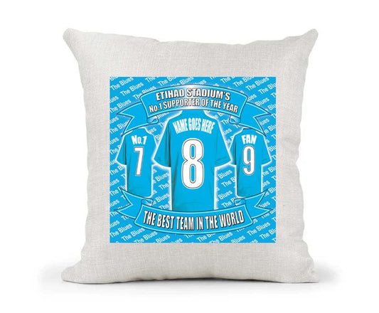 Manchester Blues Personalised Football Country Canvas Style Cushion Cover Gift