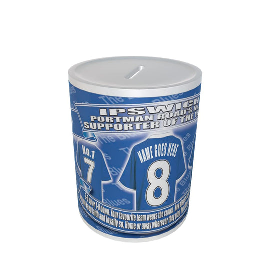 Ipswich Football Shirt Personalised Ceramic Money Box Gift