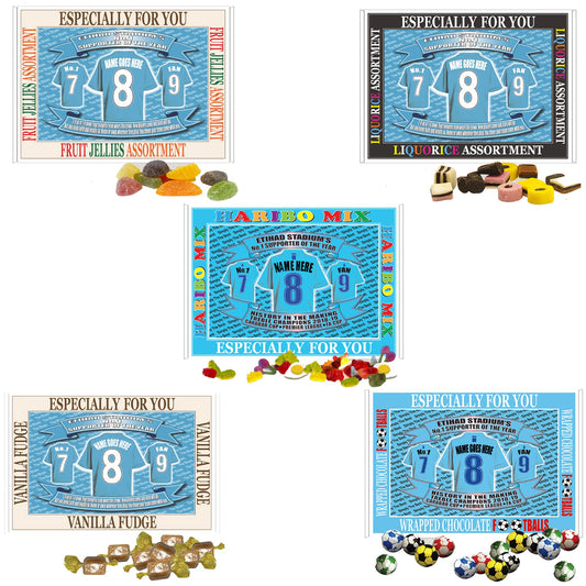Manchester Blues Football Shirt Personalised Gift Boxed Sweets Variety