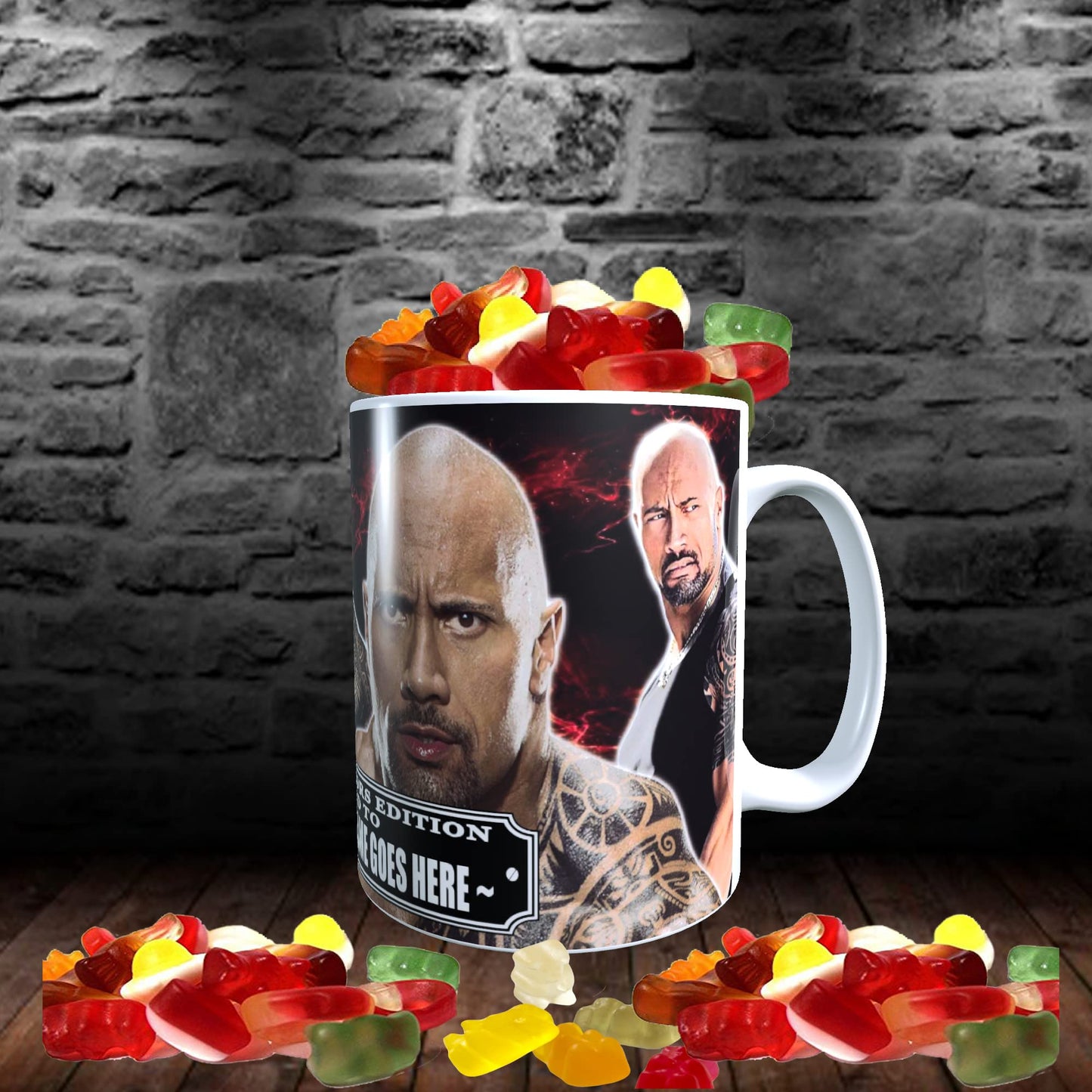 Dwayne Johnson Celebrity Icon Personalised Mug with Choice of Sweets Gift