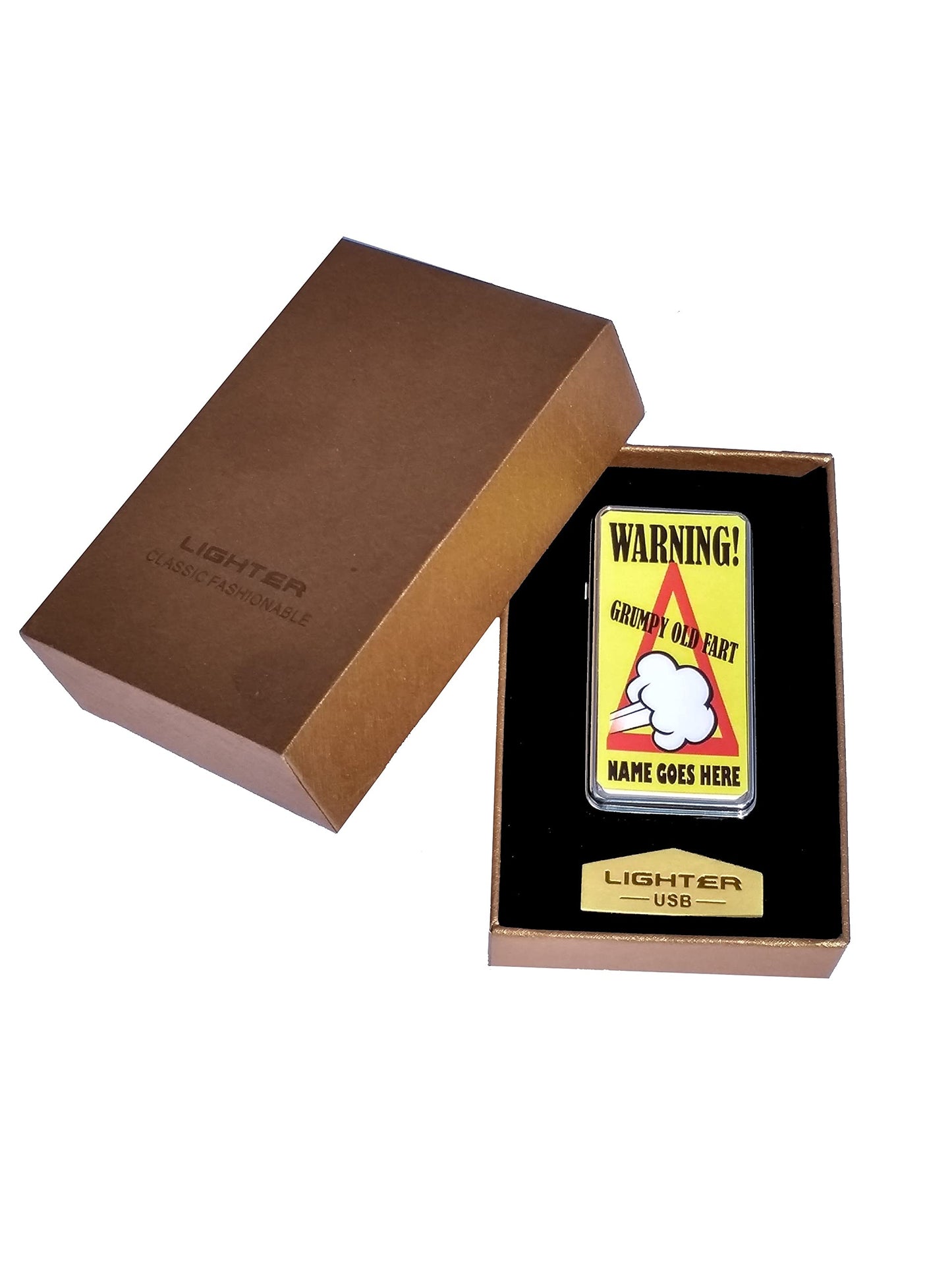 Grumpy Old Fart Personalised Rechargeable Gift Boxed Silver Metal USB Lighter