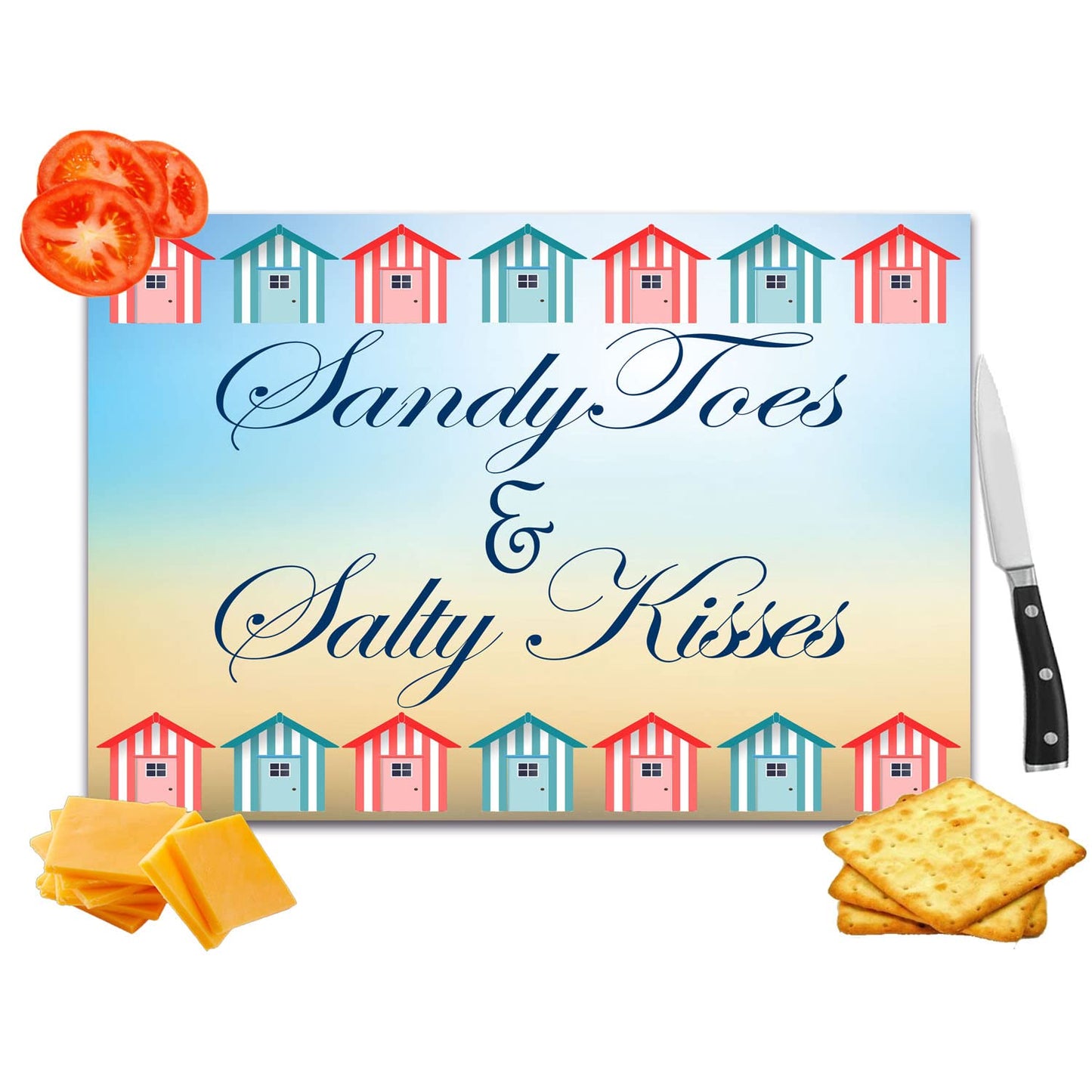Sandy Toes & Salty Kisses Toughened Glass Heat Resistant Worktop Saver Cutting and Chopping Board Gift