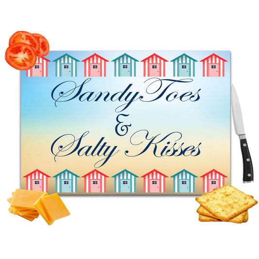 Sandy Toes & Salty Kisses Toughened Glass Heat Resistant Worktop Saver Cutting and Chopping Board Gift