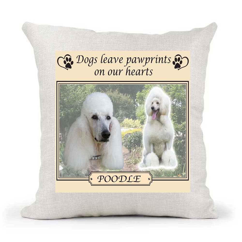 White Poodle Dogs Leave Pawprints on our Hearts Country Canvas Style Cushion Cover Gift