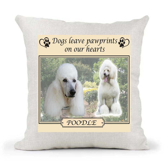 White Poodle Dogs Leave Pawprints on our Hearts Country Canvas Style Cushion Cover Gift