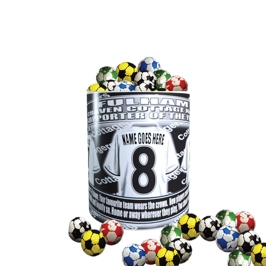 Fulham Football Team Shirt Personalised Mug Gift with Chocolate Footballs