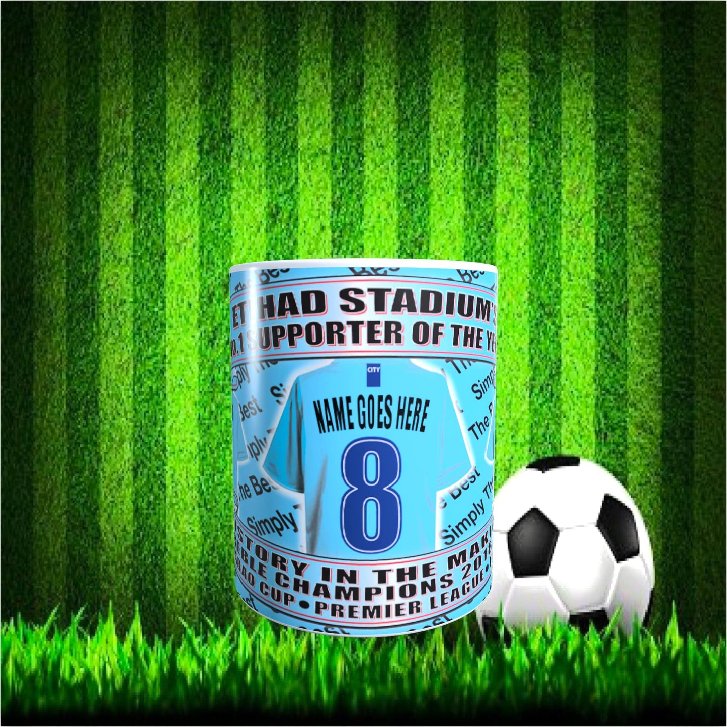 Manchester Blues Football Team Shirt Personalised Mug Gift with Chocolate Footballs