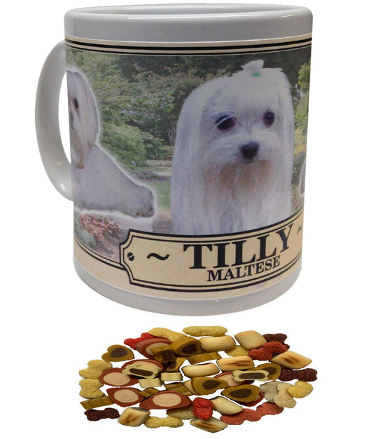 Maltese Personalised Dog Breed Gift Mug with Treats