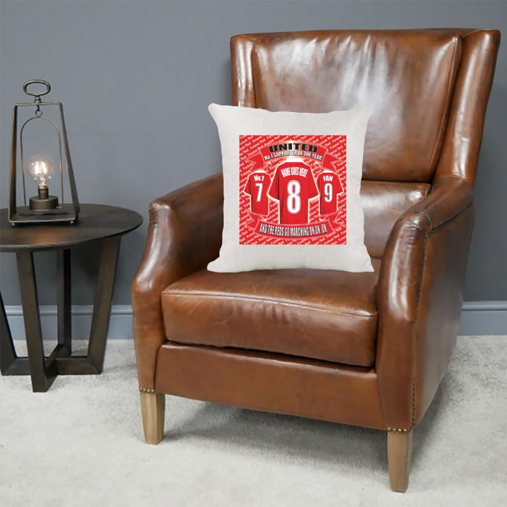 Manchester Reds Personalised Football Country Canvas Style Cushion Cover Gift