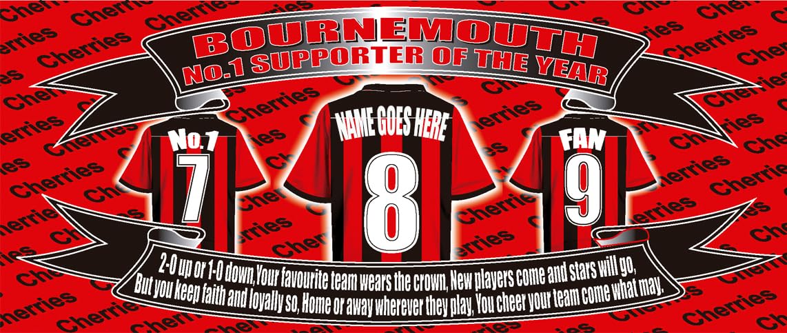 Bournemouth Personalised Football Shirt Silver Aluminium Two Lid Unisex Water Bottle Gift