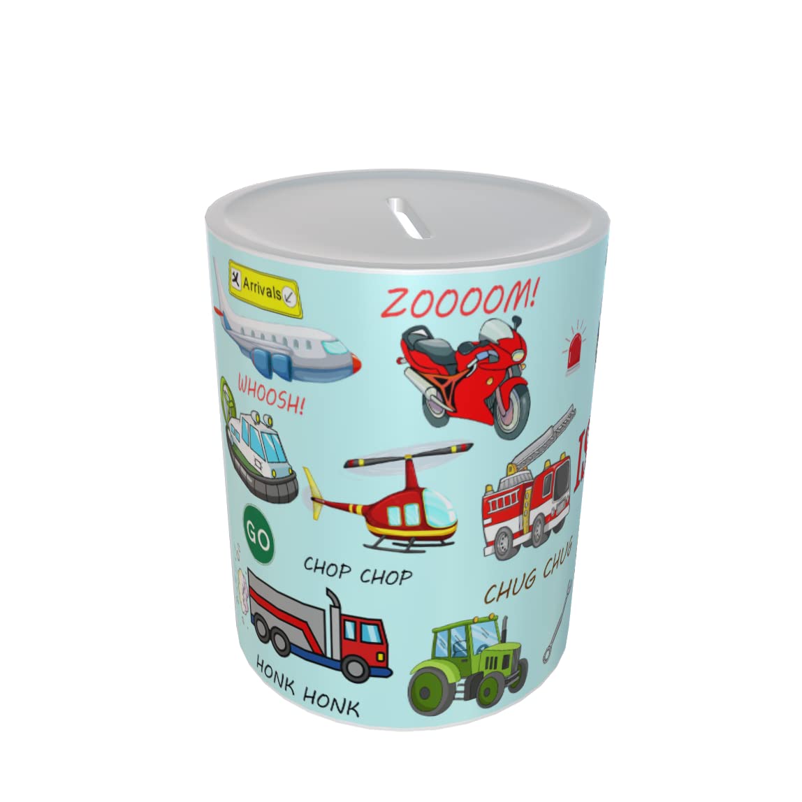 Fun Cartoon Personalised Vehicle Money Box Gift Blue