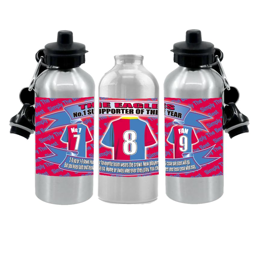 Personalised Eagles (Crystal) Water Bottle - Football Shirt - Silver Aluminium Two Lids - Unisex Gift