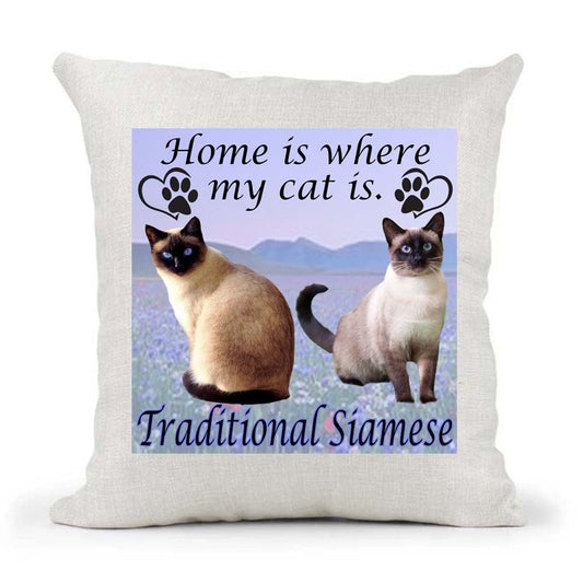 Traditional Siamese Breed Home is Where My Cat is Kitten Slave Owner Country Canvas Style Cushion Cover Gift