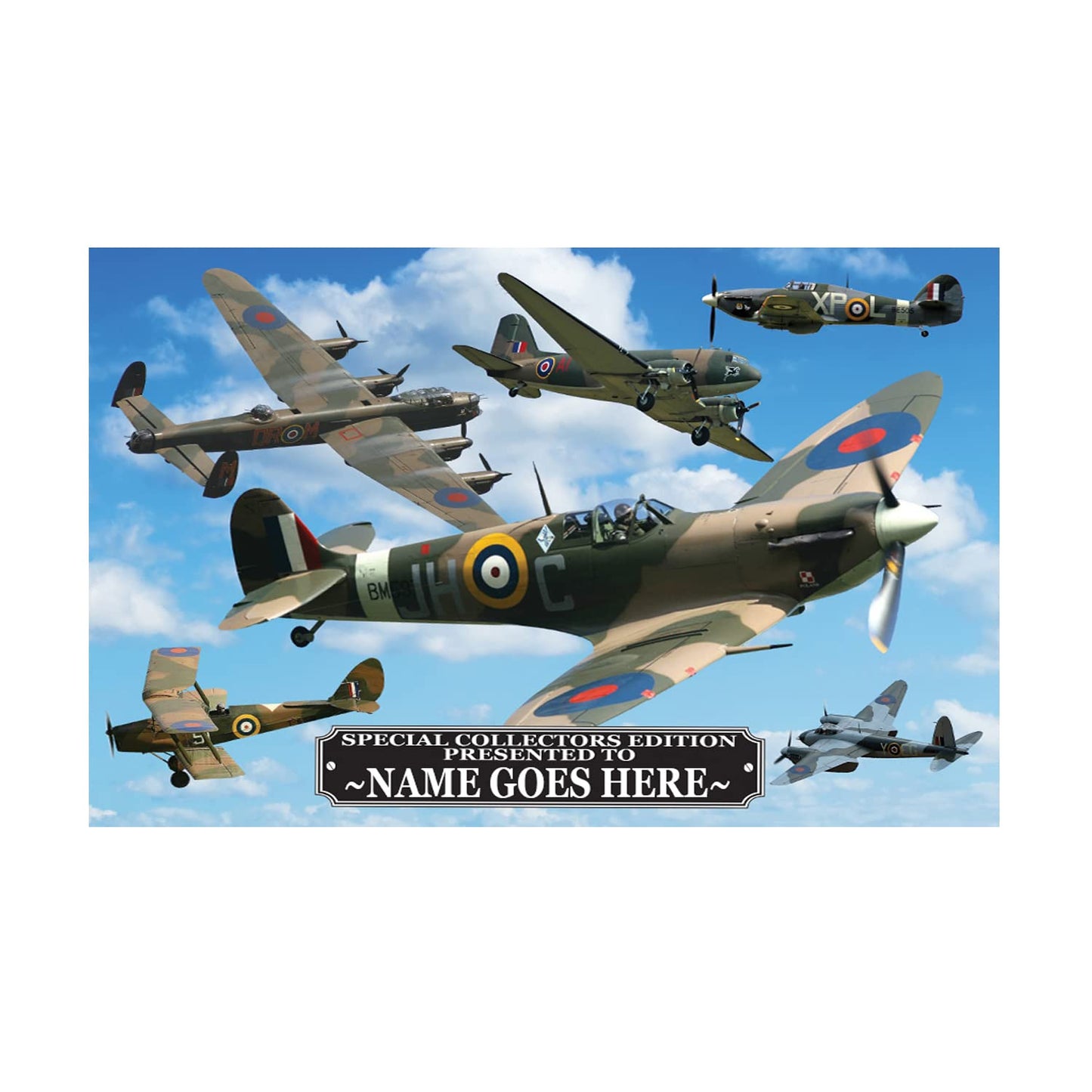 British WWII Iconic War Planes Personalised Toughened Glass Heat Resistant Worktop Saver Cutting and Chopping Board Gift