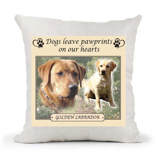 Golden Labrador Lab Dogs Leave Pawprints on our Hearts Country Canvas Style Cushion Cover Gift