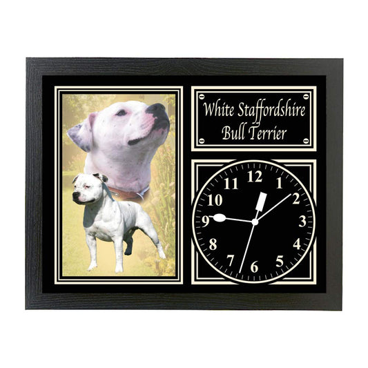 White Staffordshire Bull Terrier Dog Breed Gift Clock