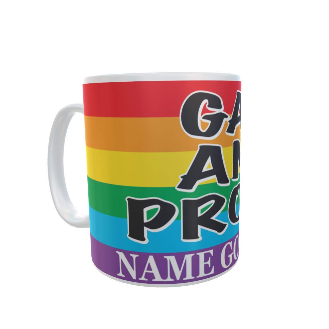 Gay and Proud Rainbow Stripe Personalised Ceramic Gift Mug