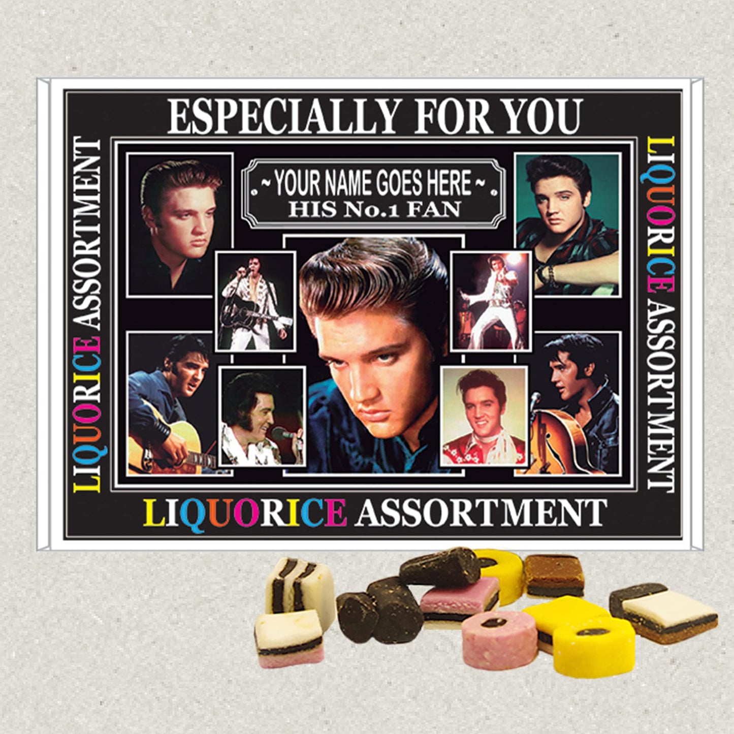 Presley King of Rock n Roll Music Icon Personalised Boxed Sweets Gift Present Movie Star Choice of Sweets