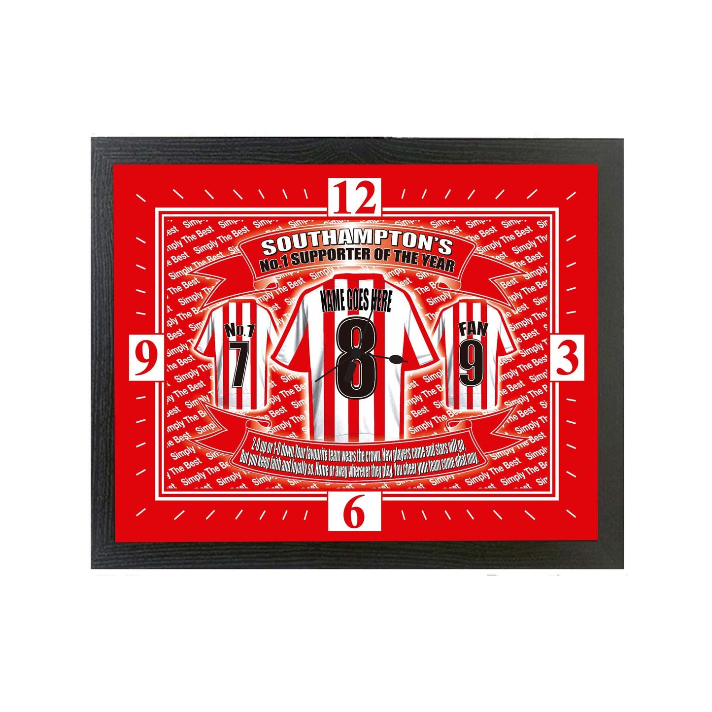 Southampton Football Shirt Personalised Clock Gift Present