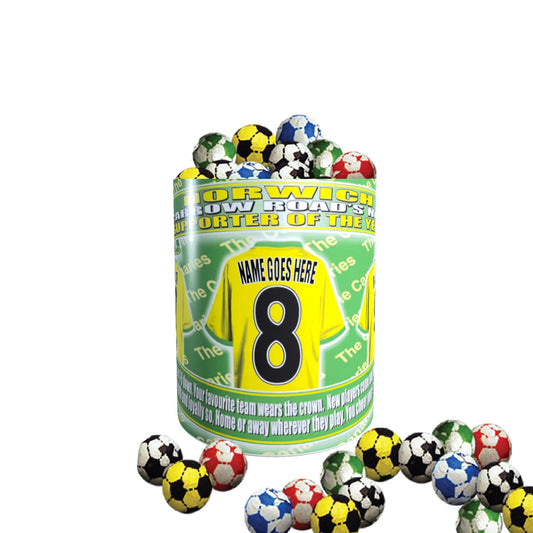 Norwich Football Team Shirt Personalised Mug Gift with Chocolate Footballs