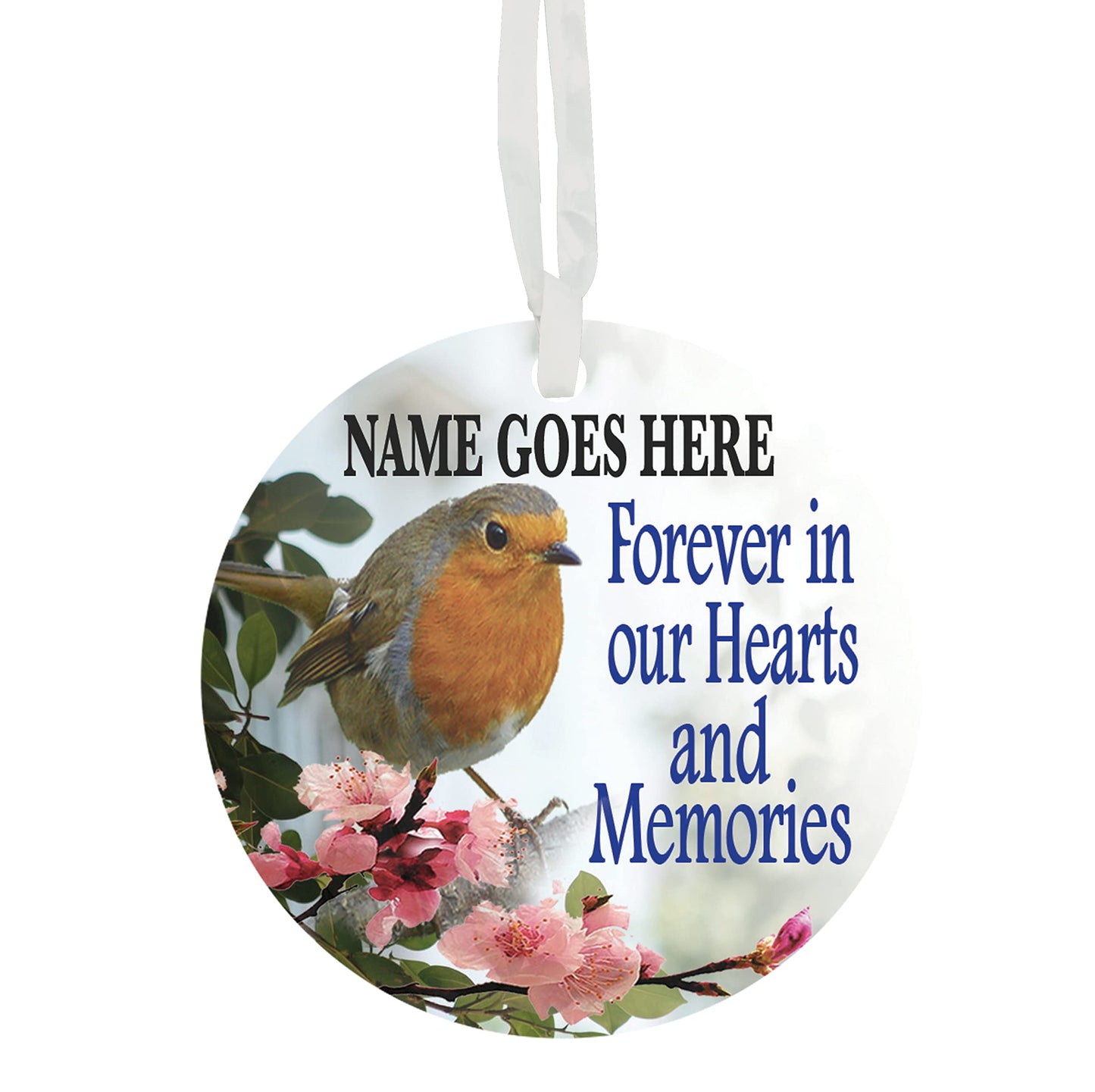 Robin Forever In Our Hearts & Memories Personalised Remembrance Memorial Ceramic Hanging Decoration