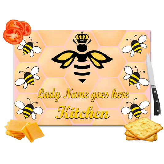 Lady Bee Design Personalised Toughened Glass Heat Resistant Worktop Saver Cutting and Chopping Board Gift