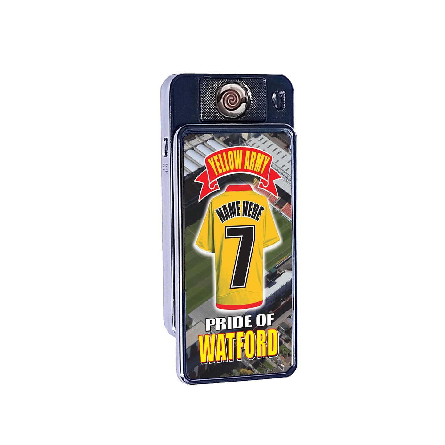 Watford Personalised Football Shirt Rechargeable Gift Boxed Silver Metal USB Lighter
